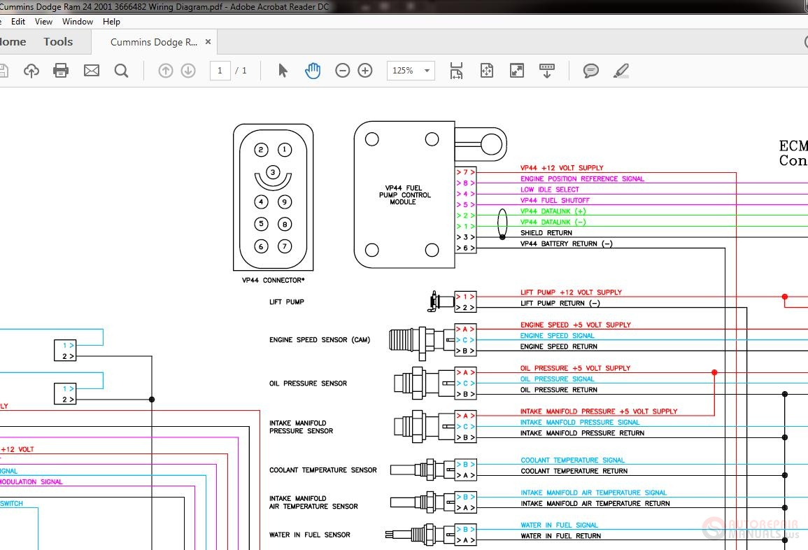 Cummins Dodge Ram 24 2001 3666482 Wiring Diagram Auto Repair Manual  - Console Wiring Diagram Dodge RAM 2018